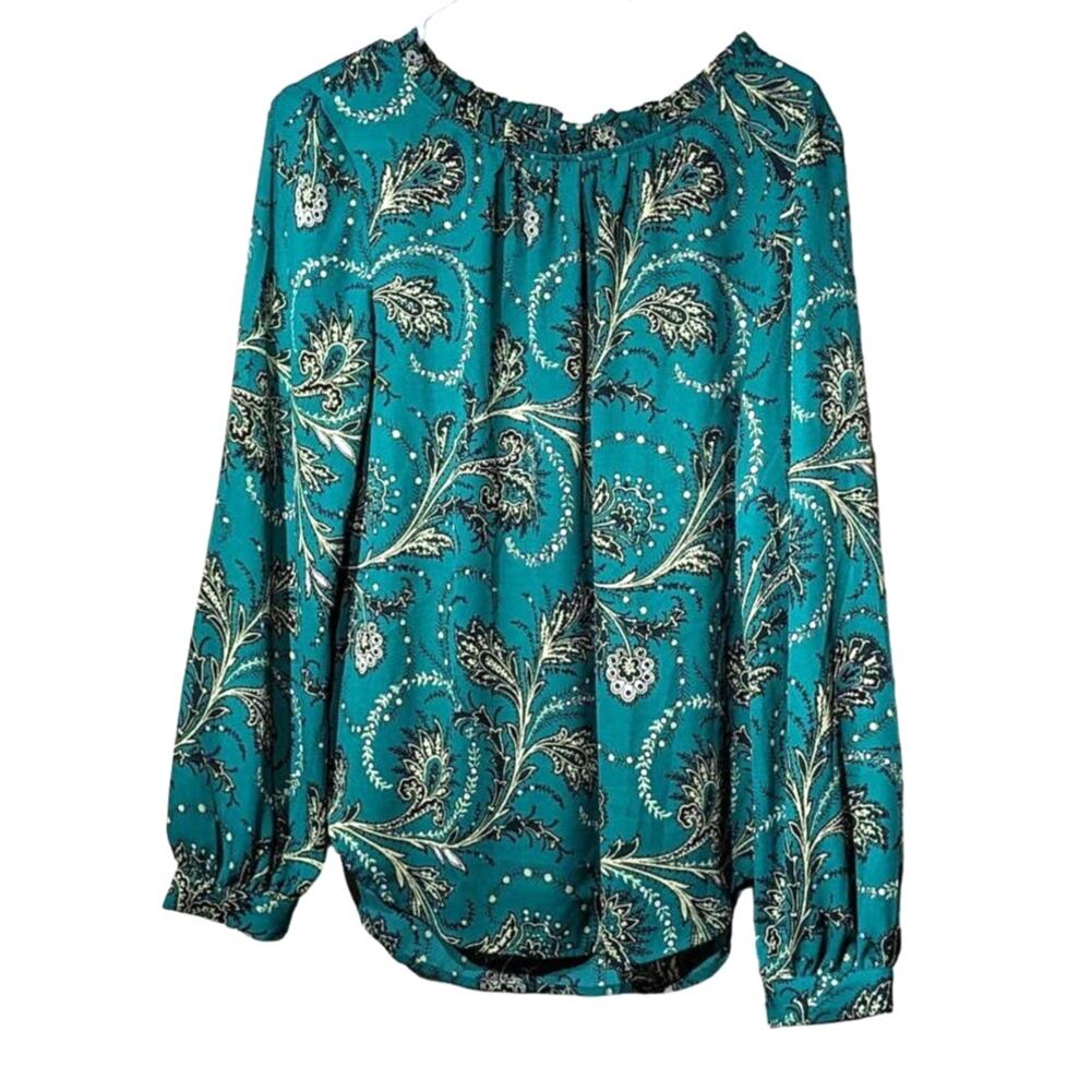 Ann Taylor Factory Teal Paisley Print Peasant Blouse